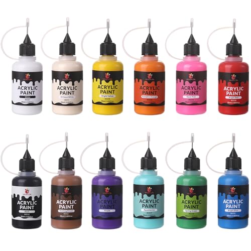 MUBYOK 1oz Matte Acrylic Paint Set with Precision Applicator Cap for Car Freshie Painting Drawing and DIY Arts & Crafts Supplies for Adults(Pack of 12)