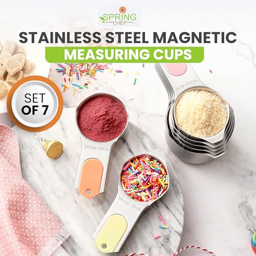 Image of Spring Chef Magnetic Stainless Steel Measuring Cups Set of 7, Pastel