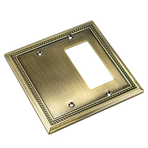 Image of Henne Bery Sunken Pearls Heavy Duty Decorative Wall Plate Switch Plate Outlet Cover (Blank /Decorator, Antique Brass)