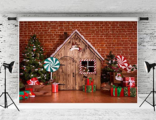 Kate 2.2x1.5m Fondo de Foto de Navidad Navidad Lollipop Telón de Fondo Árbol de Navidad Cottage Telones de Fondo Microfibra para Navidad Fotografía Regalo Fiesta Props Cover