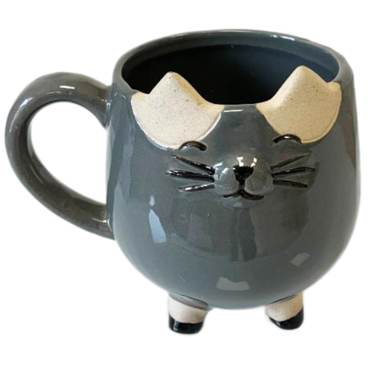 Cache-pot chat gris en tasse 12cm pour petites plantes