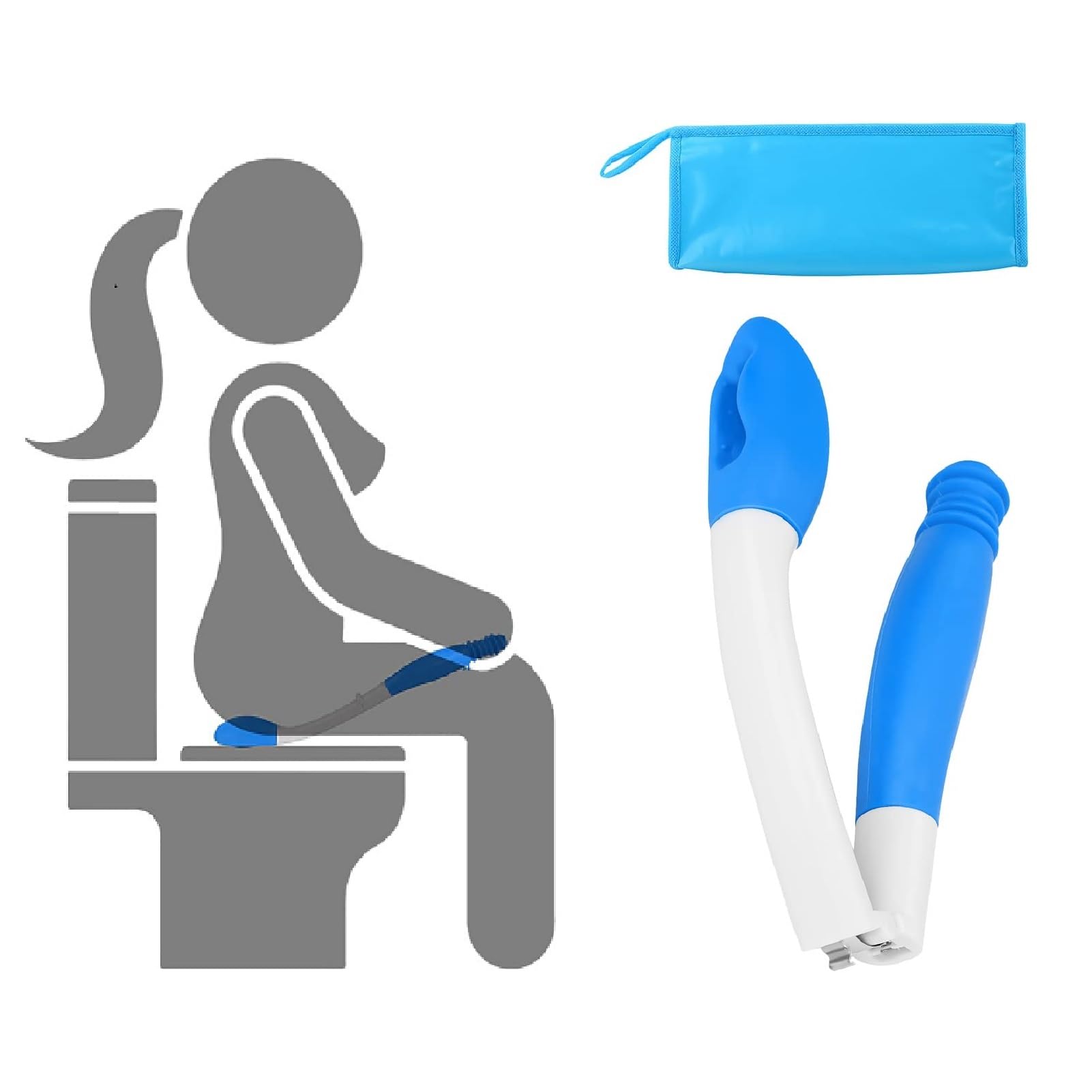 Foldable Toilet Aids for Wiping, Jhua 15.7" Long Reach Comfort Butt Wiper with PV Carrying Bag, Bottom Buddy Wiping Aid Tools, Toilet Paper Aids Tools Tissue Grip Self Wipe Assist Holder, Blue