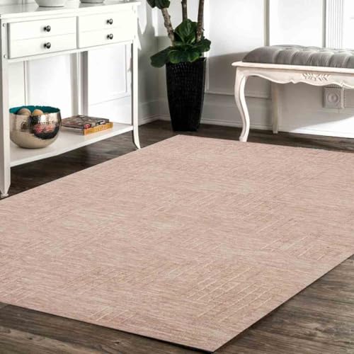 Image of Modern Pattern Wool Carpet with Loop Texture Yarn Anti Shedding Carpet Size 6x9 Feet B5 Pink Color