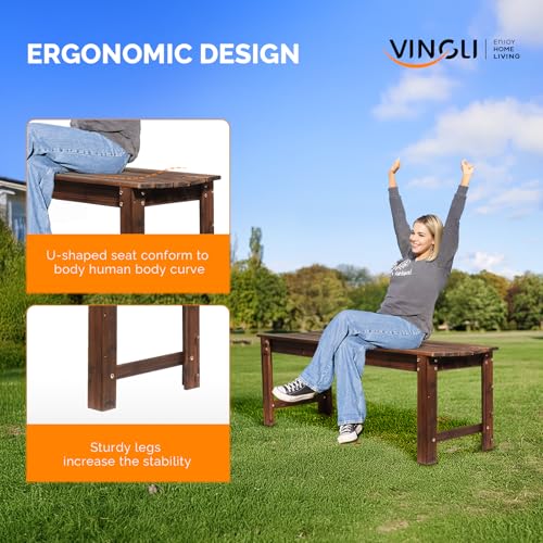 Image of VINGLI Outdoor Wood Bench, 48 inch Outdoor Bench Patio Wooden Bench Garden Bench Outdoor Backless Bench for Deck Patio (Carbonized)