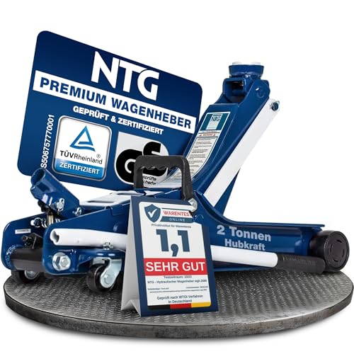 NTG HYDRAULISCHER WAGENHEBER 2T – TÜV-zertifizierter Flacher Rangierwagenheber für PKW & tiefergelegte Fahrzeuge – 85–375 mm Hubhöhe – Wagenheber Hydraulisch mit 2.000 kg Tragkraft