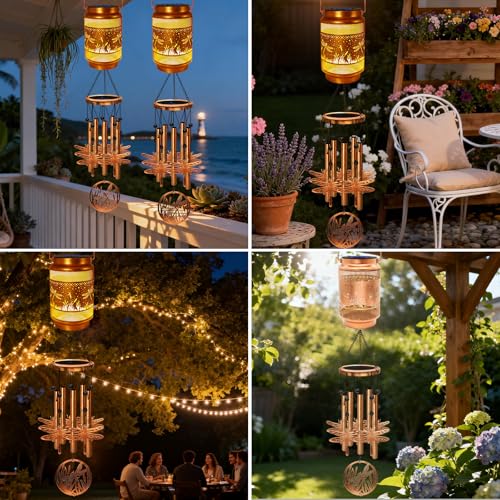 Image of 2 Pack Dragonfly Solar Wind Chimes for Outside, Gifts for Mom Women Grandma Birthday Memorial Teacher, 32 inch Windchimes Outdoor Decor Hanging Solar Lantern for Garden Porch Patio Backyard