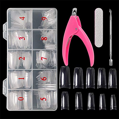 500Pcs Fake Nail Tips Half Cover French Nail Art Tips Artificial Nails and Acrylic Nail Files Clippers Professional Nail Tip Cutter Set
