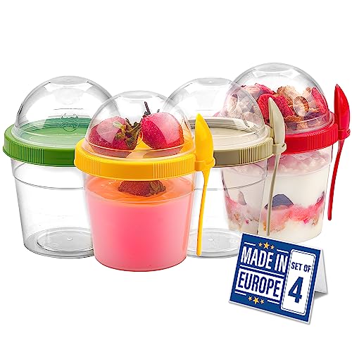 CRYSTALIA Joghurt Becher to Go mit Deckel Set 4 500ml 100% BPA FREI Müslibecher to Go, Porridge To...