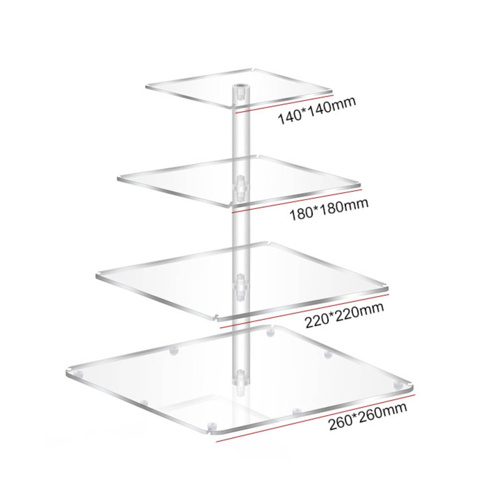 Présentoir en Acrylique Présentoir Gâteau Plateau Dessert Support Pâtisserie avec Éclairage Intégré Colonne Centrale et Panneaux Transparents Modernes , 4 Niveaux