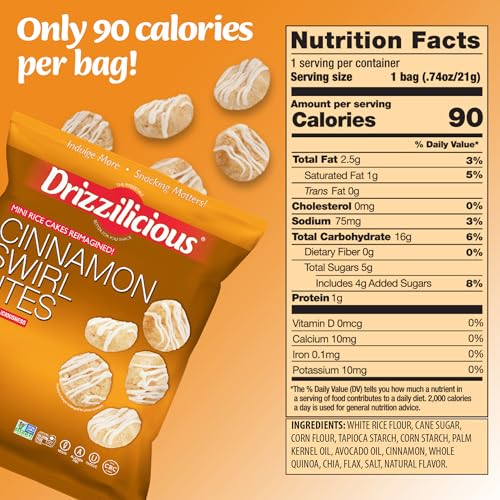 Image of Drizzilicious Mini Rice Cakes Variety Pack - Rice Crisps, Healthy Snack for Adults and Kids, Flavored Rice Cakes, Vegan, Gluten Free, Allergen Free, Only 90 Calories Per Bag - .74 oz (Pack of 32)
