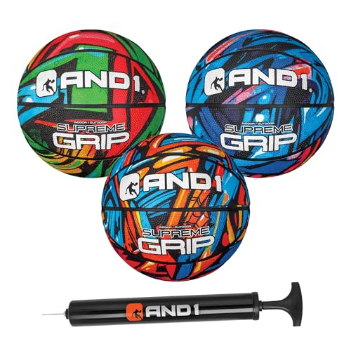 AND1 Mini Basketball 3 Pack Set for Kids (Deflated w/ Pump Included): - Size 3 7-Inch Premium Youth...