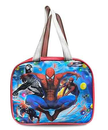 Spiderman 3D Photo Lunch Bag for Office, School, Picnic, Travel Waterproof Tiffin Bag for Kids with Bottle Holder (Red, Pack of 1)