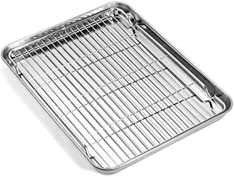 Baking Sheet with Rack Set (1 Jelly Roll Pan + 1 Cooling Rack), Zacfton 16 x 12 x 1 Inch Stainless Steel Cookie Sheet Baking Pan Toast Oven Tray with Wire Rack, Non-stick & Dishwasher Safe