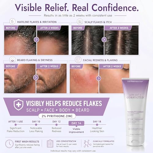 Image of DERMAdoctor 2% Pyrithione Zinc Tranquility Cleanser - Maximum OTC Strength for Seborrheic Dermatitis, Dandruff & Redness | Face, Scalp & Body | Soap-Free, Fragrance-Free | 7.1 fl oz