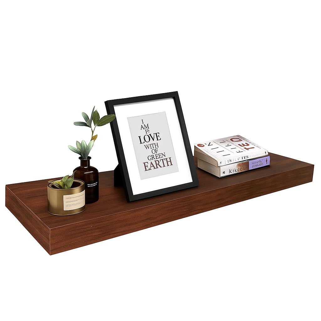 FITTO 40cm & 60cm Floating Wall Shelves, Available in White, Black, Oak Effect, and Brown Finishes - Wall-Mounted Shelf for Bedroom, Living Room, Bathroom, Modern Home Decor (Brown, 40 cm)