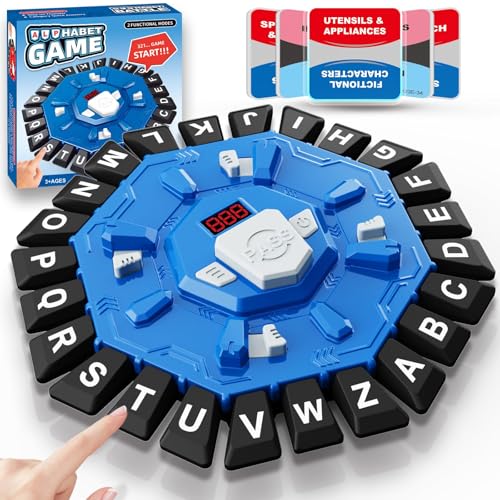 Word Game Family Board Games for Kids & Adults with 2 Modes 220 Topic Categories 24 Letters Pressing Games Fun Fast-Paced Learning Game 35 Cards LCD Display Timer Christmas & Birthday Gifts Blu
