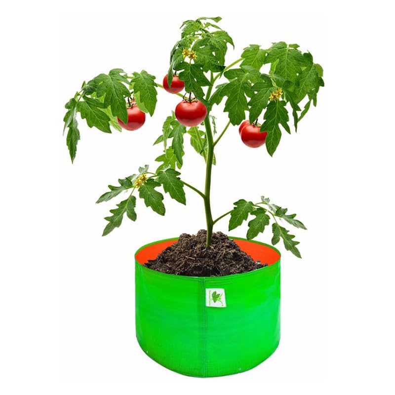 Image of Sow and Grow HDPE UV Protected 270 GSM Round Grow Bags for Terrace and Backyard Gardening Planters for Vegetable, Flower, Herbs and Fruits Green Color, Reusable Plant Bags (9x9 INCH, 30)