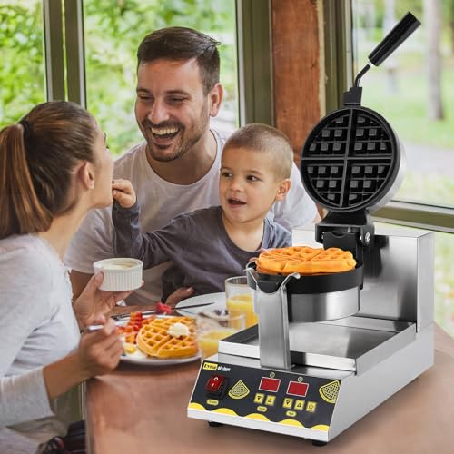 Dyna-Living Belgian Waffle Maker Commercial Intelligent Round Waffle Maker Rotating 180° Nonstick Flip Waffle Iron Machine Professional Commercial Waffle Maker For Restaurant 110V 1200W thumb #6