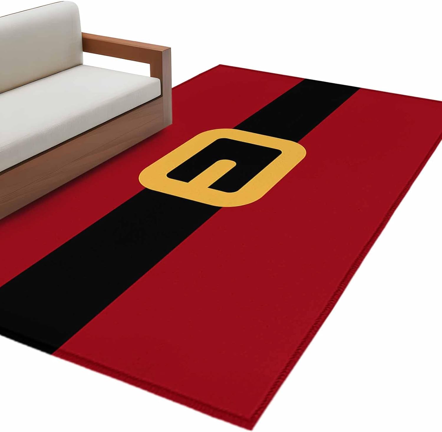 Christmas Santa 2.7' x 5' Area Rugs for Hallway, Washable Entrance Rugs Carpet with Rug Tape, Black Golden Belt Red Backdrop Accent Throw Rug Runner Floor Mat for Bedside Laundry Room