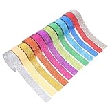 LAPYAPPE 12ロール 色マカロン彩虹和紙テープ 耐久性ある粘着付き グリッター装飾クラフト用 包装ステッカー 簡単カットで手作りデコレーシ
