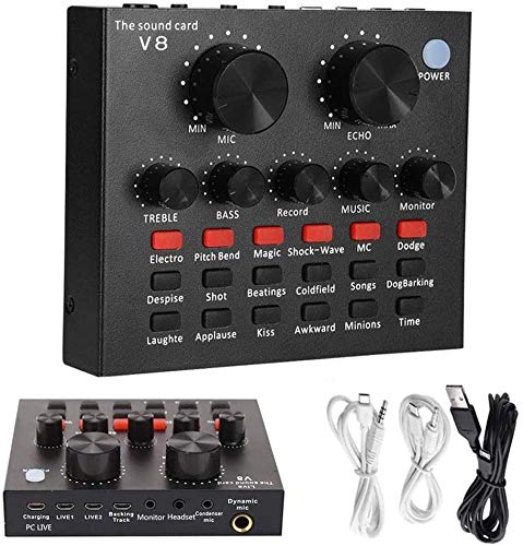 LIANGLEY V8 Live Sound Card Mezclador De Audio, Cambiador De Voz Profesional, Utilizado para Computadora Port�til, Tableta, Karaoke, Grabaci�n De M�sica