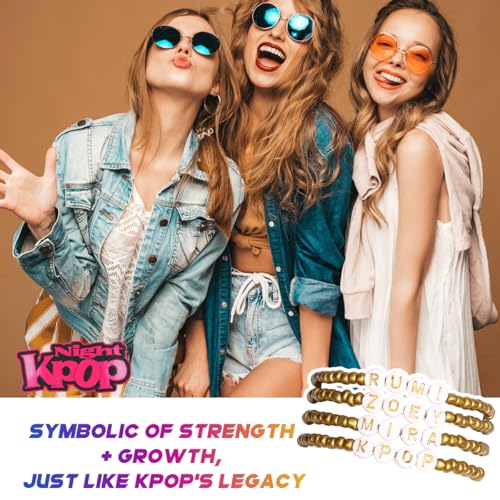 AICase for Kpop Demon Hunters Golden Merch Rumi Zoey Mira Inspired Bracelets for Saja 4 Pcs Stackable Stretch Friendship Beaded Bracelets for Huntrix k pop Merchandise Jewelry Gifts for Fans4