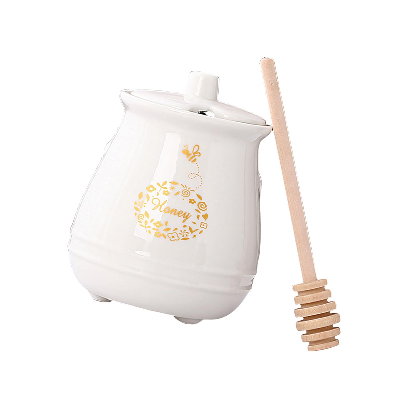 Kalttoy Ceramic Honeys Pots with Dipper and Lid Farmhouse Styles, Honeys Jar with Wooden Dipper Stick Easily Wash Ceramic Pots with Lid and