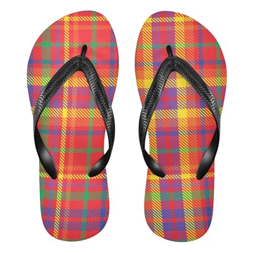 Orange Red Plaid Flip Flops for Beach Thong Sandals Anti-slip Lightweight Beach Shoes for Summer Travel Swim