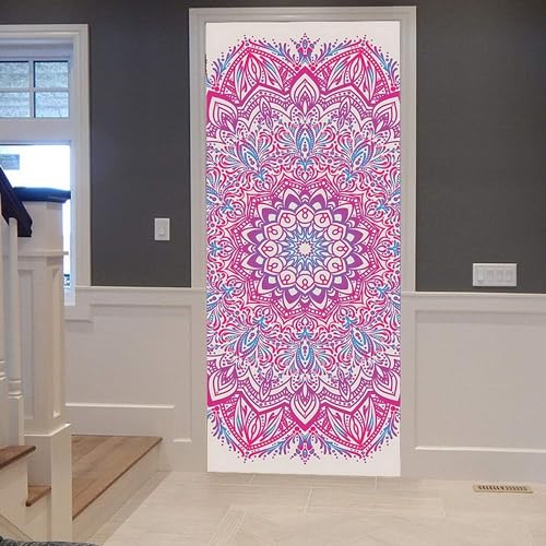 Pegatinas De Puerta 3D Para Puertas Interiores Flores Coloridas Retras 77 X 200 Cm Papel Tapiz Autoadhesivo, Póster, Pegatinas De Arte De Pared, Mural De Cristal Para Puerta Para Dormi-86527740754896
