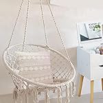 Hammock Chair, Cotton Rope Hanging Chair Bedroom, Chaise Suspendue with Hanging Hardware Kit, 31" Wide Swing Chair for Bedroom, Indoor, Outdoor, Patio, Yard, Max Weight 265 Lbs (Beige)
