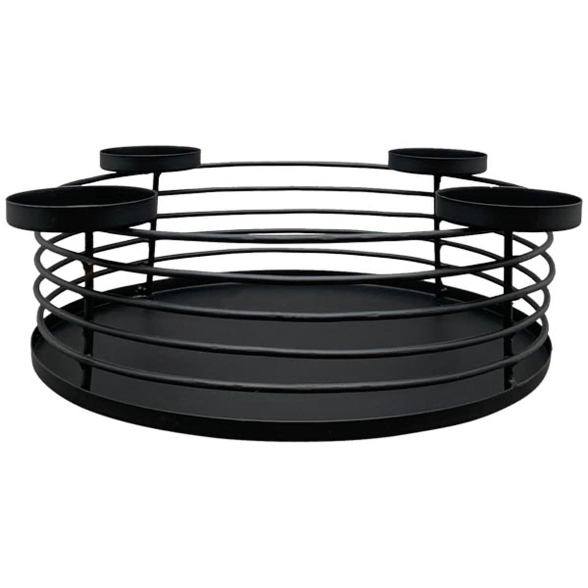 MACOSA EX259170 Adventskranz Schwarz Metall 30 cm modern Elegantes Adventsgesteck 4 Kerzenhalter Tisch-Dekoration Advent Weihnachtsdeko Metallkranz Drahtkranz