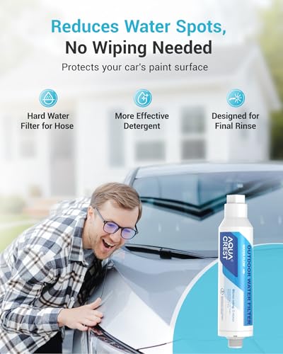 Image of AQUA CREST Inline Water Filter, Dedicated for Car Washing, Window & Yard Cleaning, Effectively Reduce Hard Water Spots, Soften Water, Upgraded Formula, 6 Pack with 2 Hose Protector