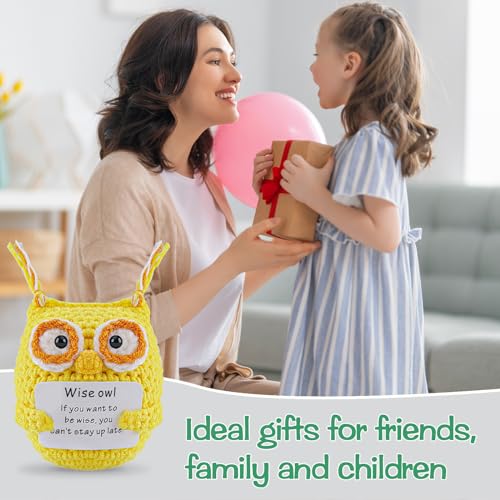 Image of Hoedia Handmade Emotional Pickle Gift, Emotional Cucumber Crochet Doll Inspirational Gifts with Cards, Cute Knitted Funny Support Pickle Friend Birthday (Wise Owl)
