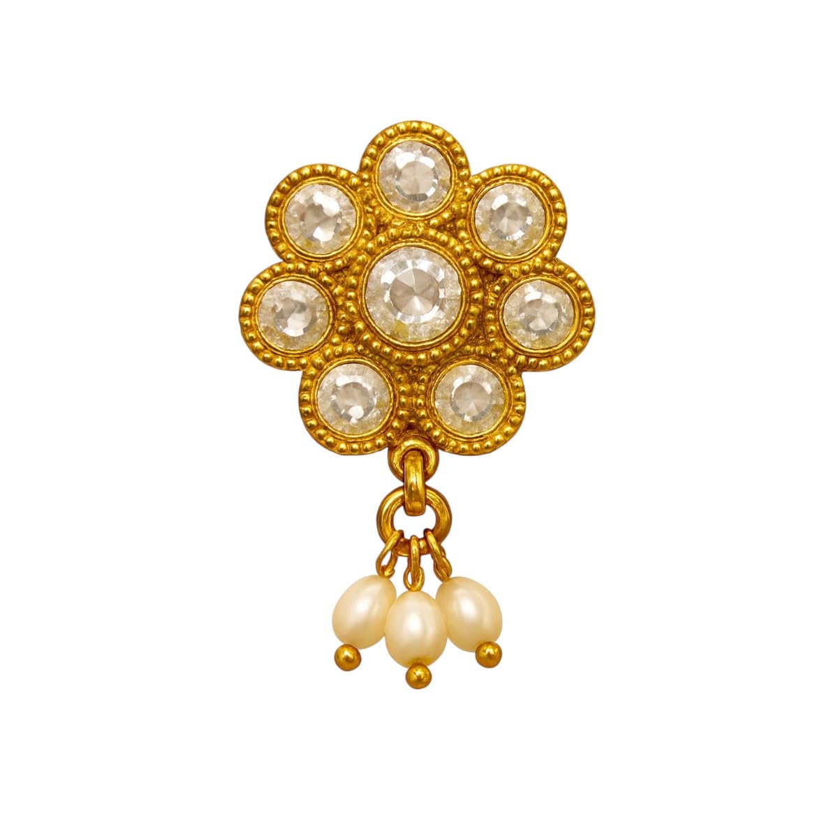 accessher Gold Tone Floral Nosepin with Stones and Faux Pearl Detailing – Lightweight and Elegant jewellery Accessory for Women’s Traditional and Modern Wear-picture-8