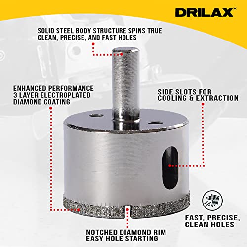Drilax 1 3/4 Inch Diamond Hole Saw Drill Bit Ceramic, Porcelain Tiles, Glass, Granite Counter Top Shower, Faucet Size 1-3/4 #TOP1