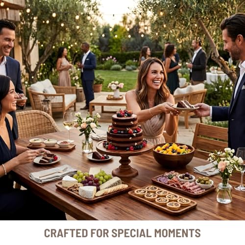 Image of SAAGA Acacia Solid Wood Rectangular Serving Platter Set of 4 | 12 x 5 Inch Wooden Serving Tray for Snacks, Fruits, Desserts & Appetizers | Multipurpose Acacia Wood Food Platters | Ohio Collection
