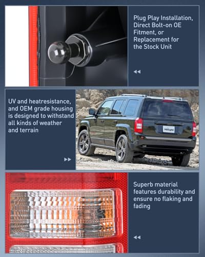 Image of Nilight Taillight Assembly Compatible with 2008-2017 Jeep Patriot | Tail Light OE Style Rear Lamp Replacement Driver and Passenger Side w /Bulbs
