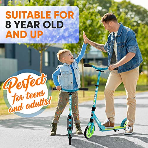 Image of Hurtle Lightweight and Foldable Kick Scooter-Adjustable Scooter for Teens and Adult,Alloy Deck with High Impact Wheels,Durable ABEC-7 Bearings w / T-bar Anodized Clamp Collar,Teal Blue-Hurtle HURTSTEL