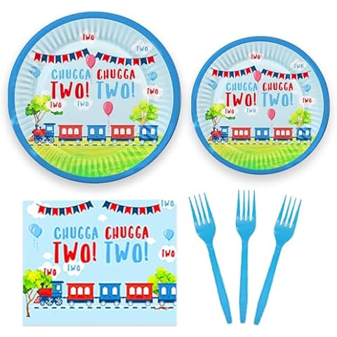 BEOXAGAR Chugga Chugga Two Two Party Supplies,Chugga Chugga Two Two Plates,Train 2nd Birthday Decorations,Train Theme 2nd Birthday Party，Train Theme 2nd Birthday Party。 Cover