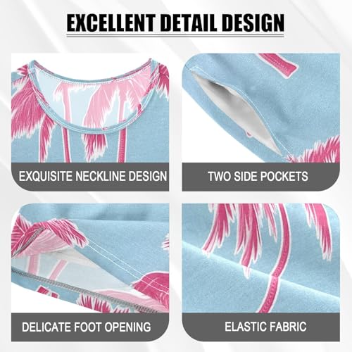 senya Short Sleeve Pajamas Sets Summer Cotton Sleepwear Pink Plam Tree Blue Background4