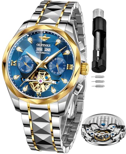 OUPINKE Original Skeleton Mens Watch Luxury Automatic Wrist Watch Self Winding Sapphire Crystal Tungsten Steel Waterproof 並行輸入品