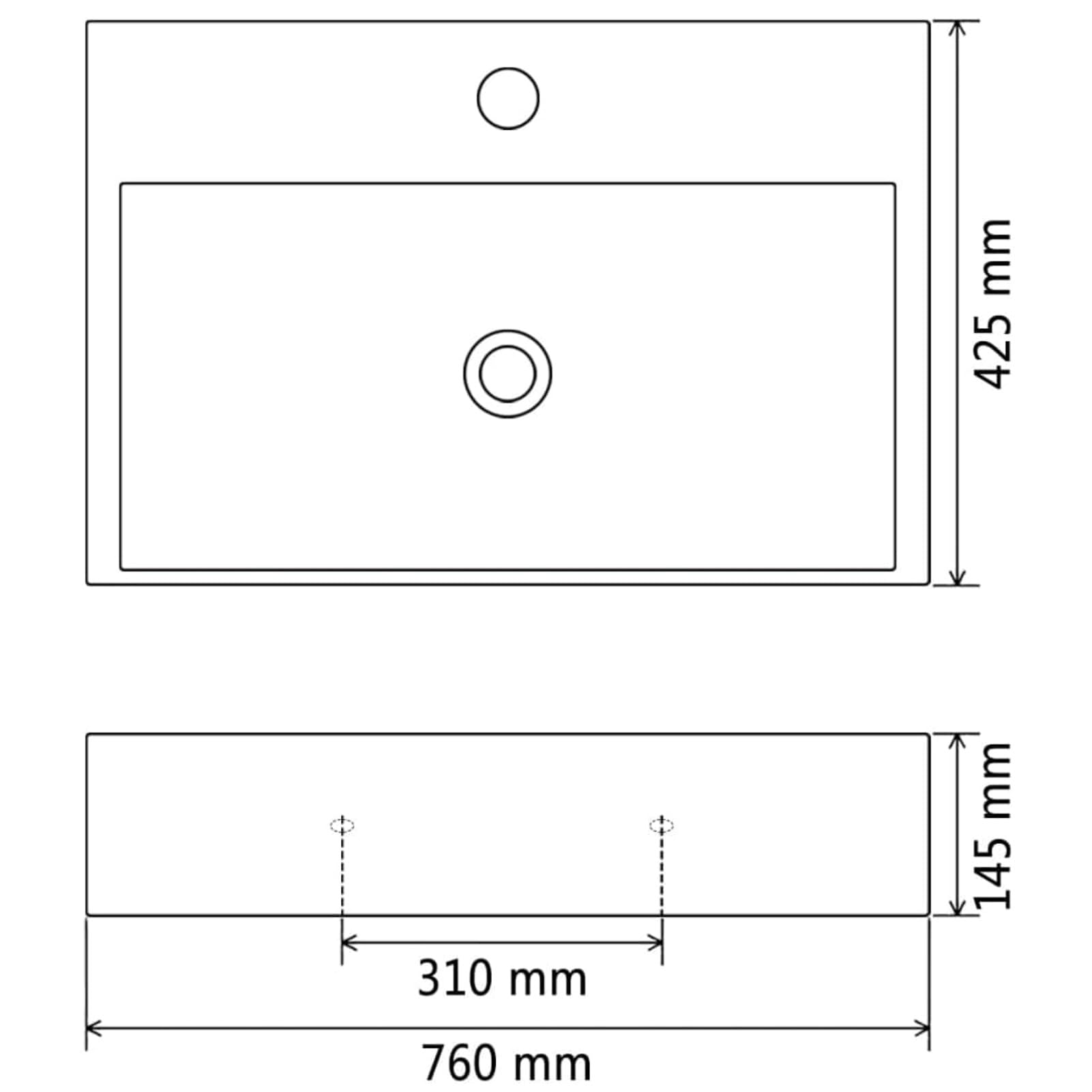 LAPOOH Lavabo con Orificio para Grifo cerámica 76x42,5x14,5 cm Negro, Fregadero, Lavabo Baño, Lavamanos Baño, Lavatorio Casa De Banho, Mueble Lavabo sobre Encimera