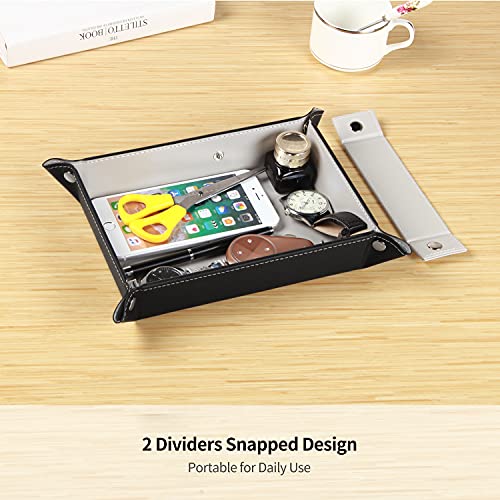 Image of YAPISHI Key Dish Bowl for Men, Entryway Catchall Holder Bedside Table Valet Tray for Pocket Stuff, PU Leather Nightstand Organizer for Dice /Coins /Wallet /Watch /Rings /Sunglasses, Dresser /Coffee Table