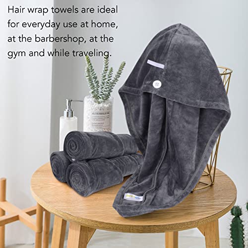 SINLAND Microfiber Hair Drying Cap Hair Towel Turban Twist for Long Hair Fast Drying Towels Head Turban Absorbent Soft Lightweight 3 Pack grey - Image 2