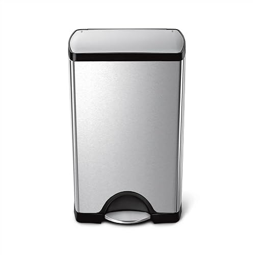 Simplehuman - Cubo de basura rectangular para cocina de 38 litros / 10 galones, con pedal, de acero inoxidable cepillado