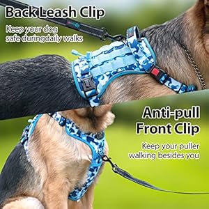 PHOEPET No Pull Tactical Dog Harness,Service Dog Vest with Molle & Loop Panels,Easy Control with Handle for Medium Dogs(Ocean Blue,M)