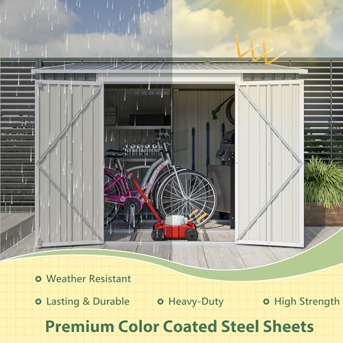Image of YOPTO 8x6 FT Lean to Outdoor Storage Shed W /Adjustable Lockable Double Side Doors,Metal Shed W /Floor Frame & 2 Air Vents,Garden Tool House W /Updated Frame Structure,for Backyard Patio Lawn,Gray