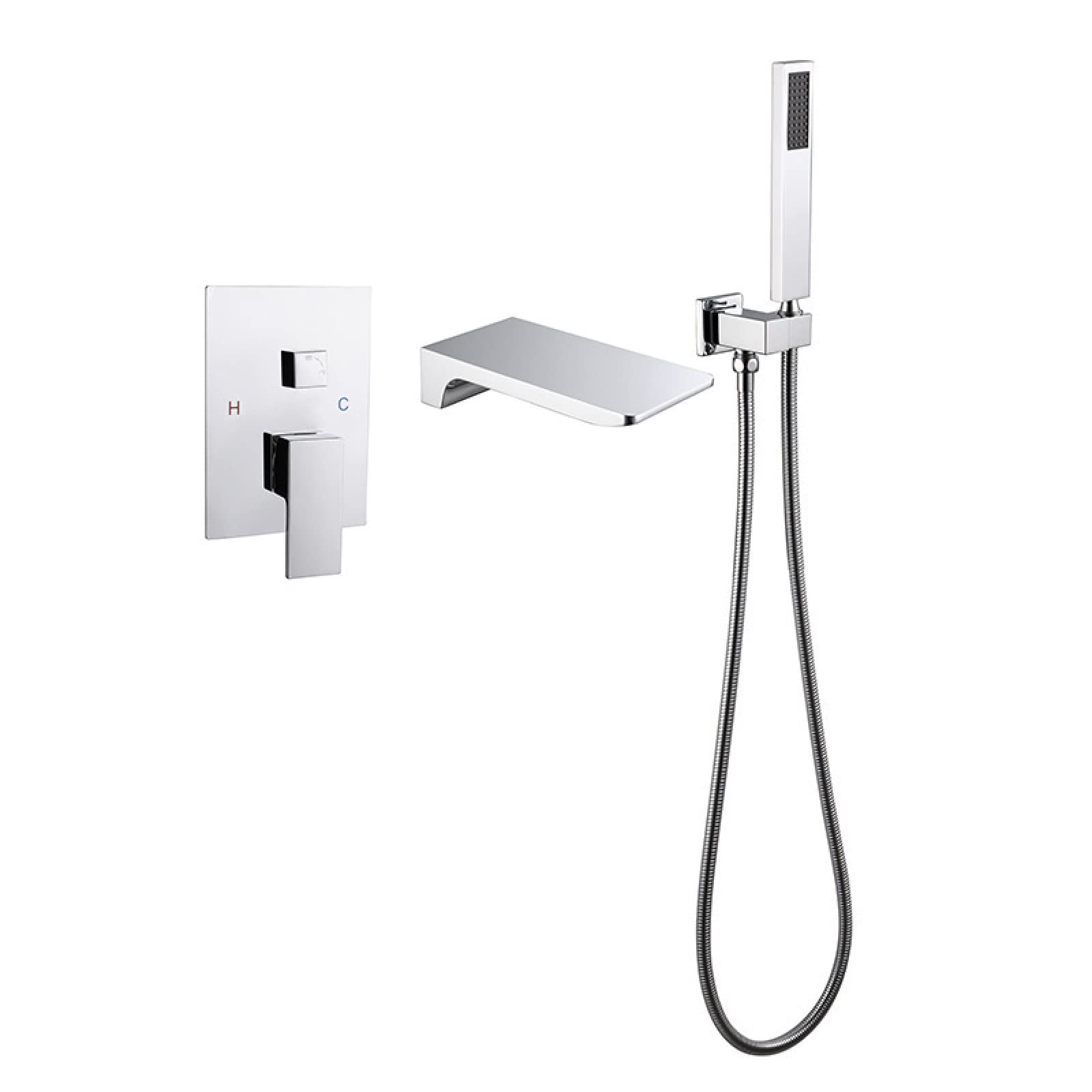 OZBMA All-Copper Concealed Bathtub Faucet Into Wall Cylinder Side Shower, Pressurized Shower Set, Electroplated