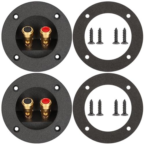 3 Inch Round Push Spring Speaker Terminal Cup,2-Way Subwoofer Box Terminal with Gold Plated Binding Posts,Bare Wire Connection,2 Pack
