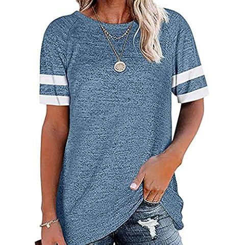 Montwell Womens T Shirt Short Sleeve Round Neck Casual T-Shirt Blue Cover